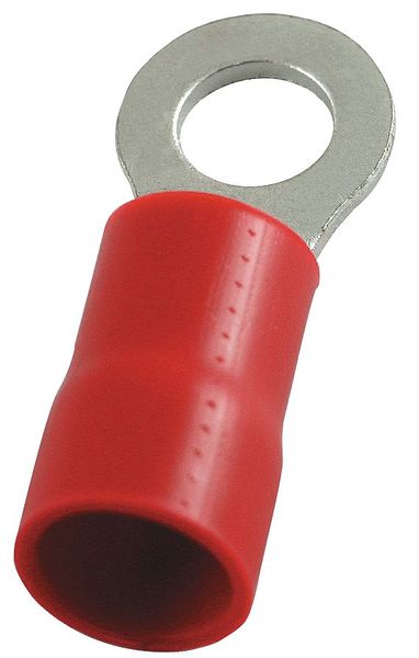 RING TERMINALS, NYLON INSULATED, 8GA, 1/4"